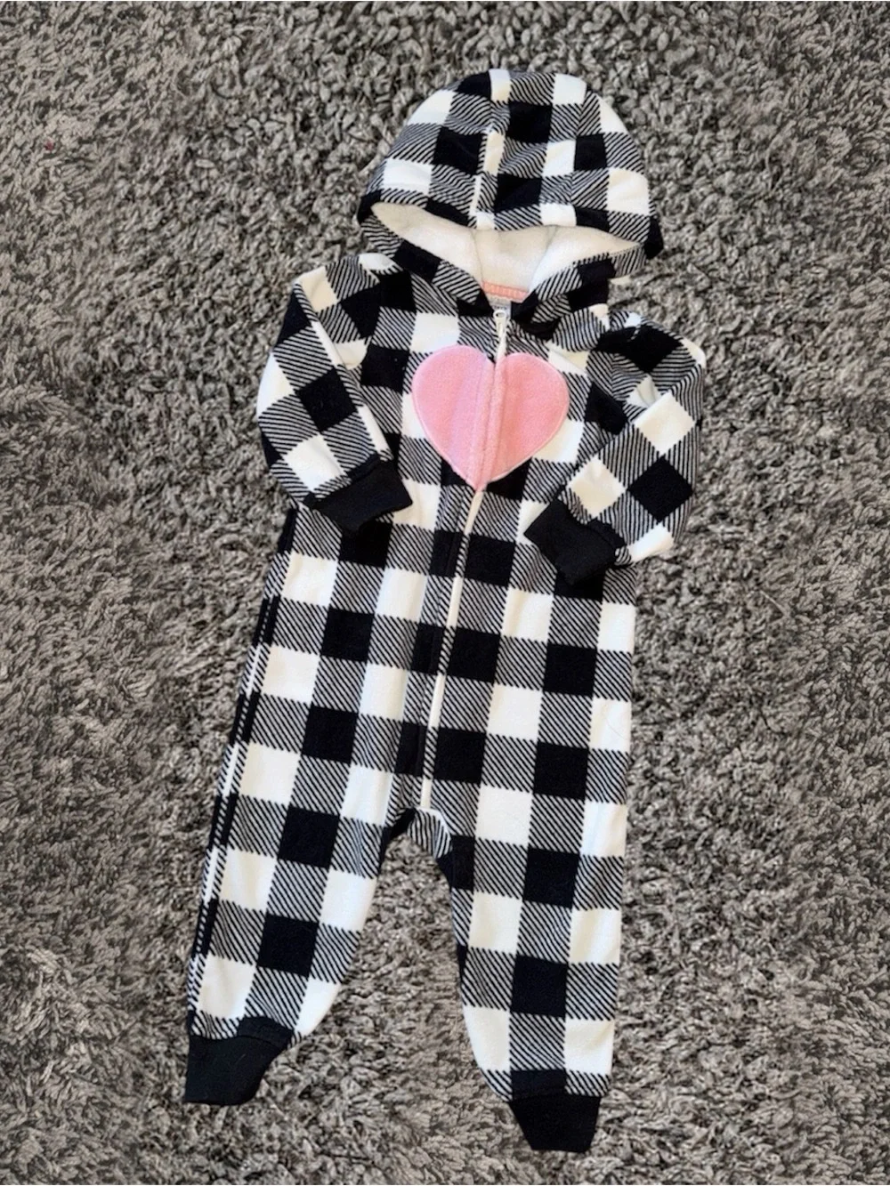 Black and White Buffalo Plaid Hooded Jumpsuit